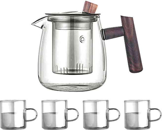 내열 유리 다도 세트 차 거름망 티팟 인퓨저 티 워머 다기 잔 찻잔 티포트 차거름 주전자 머그 컵 다구 홈카페 용품, R99674W(투명, 1개