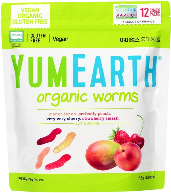 야미얼스 유기농 웜 젤리, 망고 + 복숭아 + 체리 + 딸기 혼합맛, 237.6g, 1개 - 쿠팡