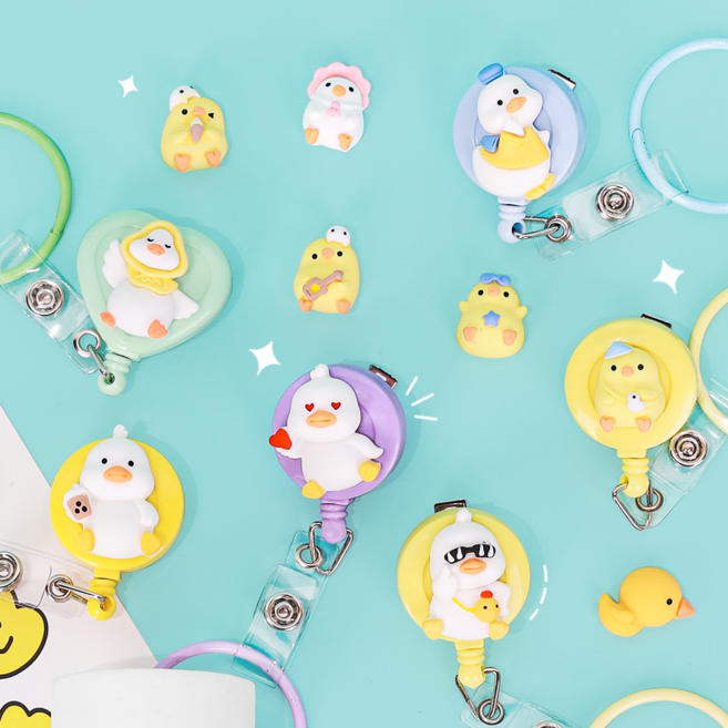 병아리 오리모임 간호사테이프걸이 강력집게형 간호사용품 사원증 목걸이 릴홀더 테이프걸이 (동글이 하트 파스텔), 동글이파스텔(스카이블루), 14응애오리