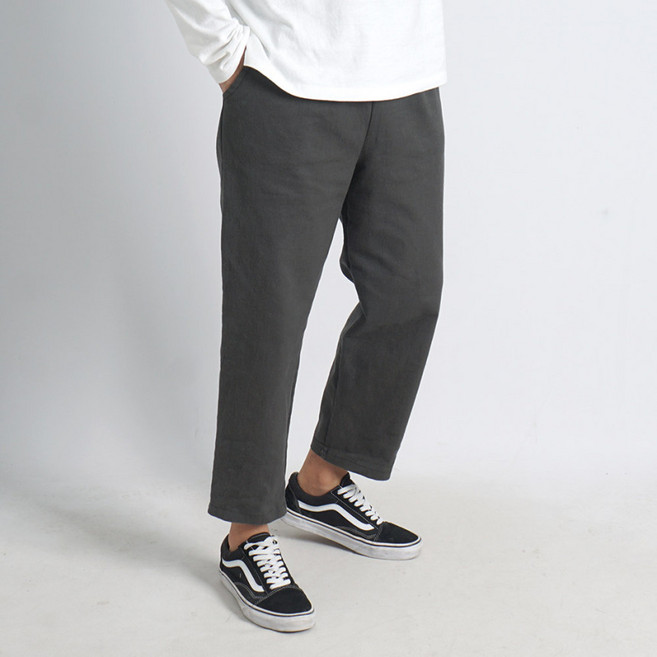 오씨엘 남자 면바지 밴딩팬츠 세미와이드 스판 9부 일자 빅사이즈 고무줄바지 면 워싱