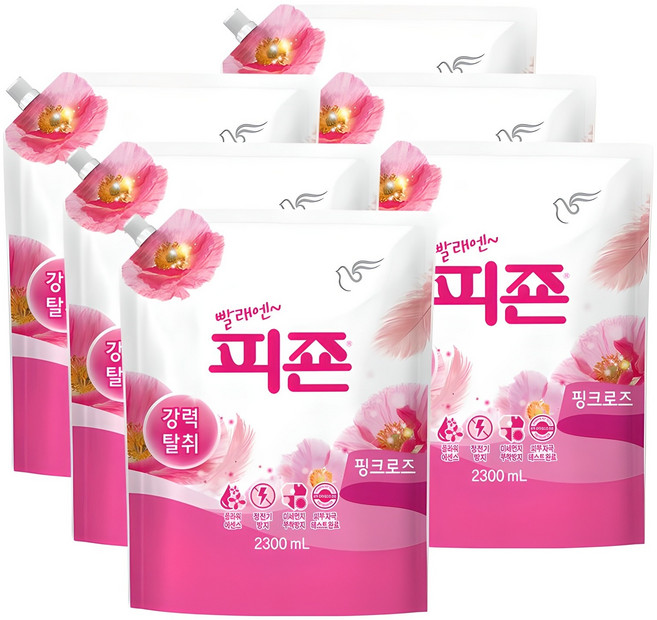 피죤 레귤러 섬유유연제 핑크로즈 리필, 2.3L, 6개