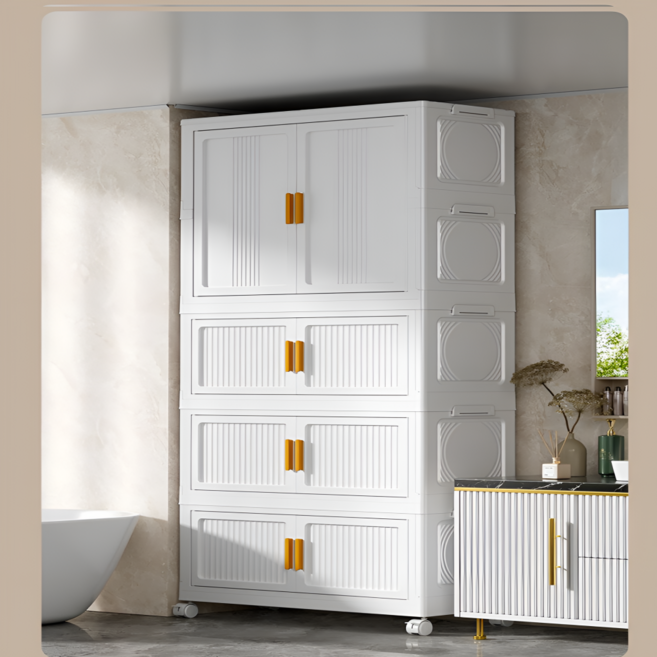 리빙투 다용도 리빙박스 대용량 접이식 수납장 옷장 정리함, 패턴 불투명 화이트, 1세트