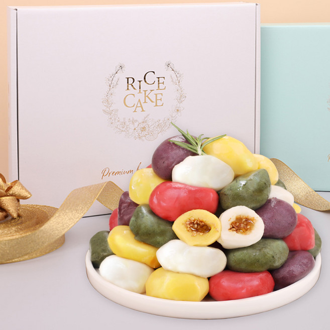 [시루조아] 5색 찹쌀 송편 선물 세트 1.2kg 화이트 골드 박스 추석 명절 떡 감사 답례, 오색 찹쌀 송편 선물세트, 50g, 24개
