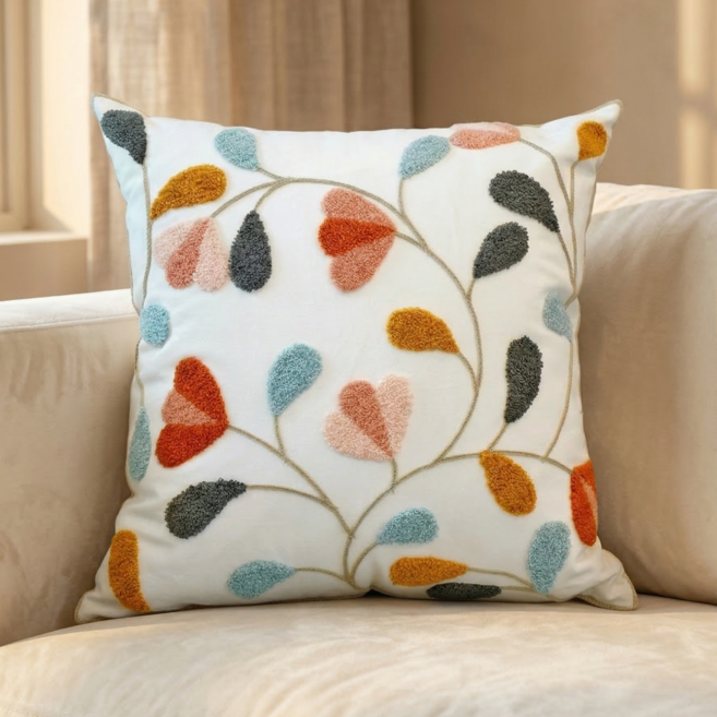 그로스엘 국산솜포함 고급자수 소파쿠션, 하트플라워