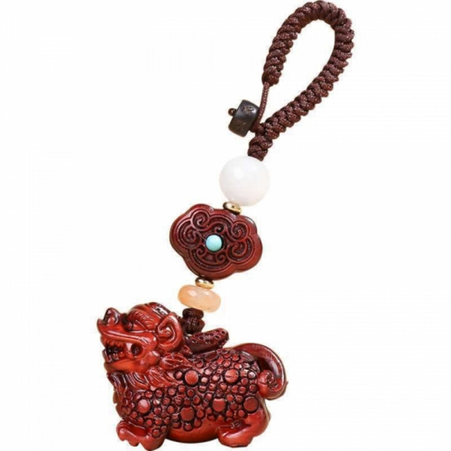 목재공예 강력한 재물신 비휴 행운 열쇠고리 키링 홀더 s730, 자단목, 1개