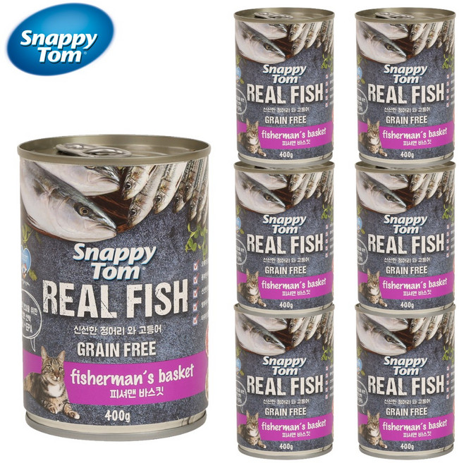 스내피톰 고양이 습식 주식 캔 대용량, 400g, 6개, 혼합맛(정어리/고등어)