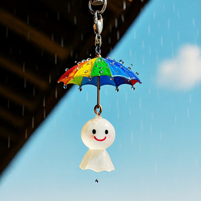 트리뷰샵 우산 테루테루보즈 키링 인형 날씨요정 유령 여름 맑음 야광 일본 행운, 1개, 레인보우