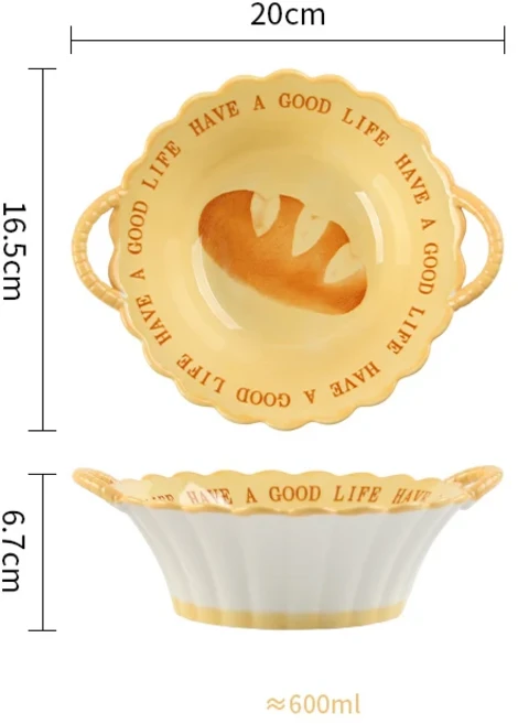 빵시리즈 세라믹 식기 언더글레이즈 컬러 요리 프랑스 스타일 인스 트렌드 단어 인쇄 가정용 그릇 접시 용, 04 two ear round bowl