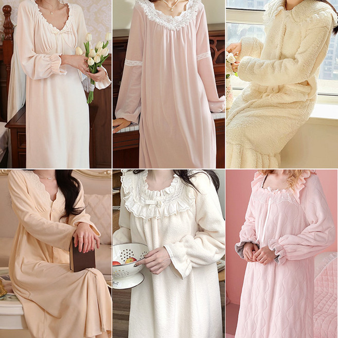 극세사 롱 원피스 수면 잠옷 밍크 여자 겨울 따뜻한 파자마 홈웨어 실내복