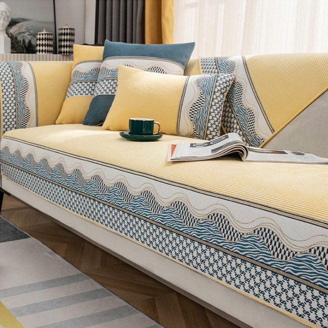 나블리박스 촉감좋은 소파패드 웨이브 쇼파커버 논슬립 토퍼 인테리어 미끄럼방지, 옐로우, 1개