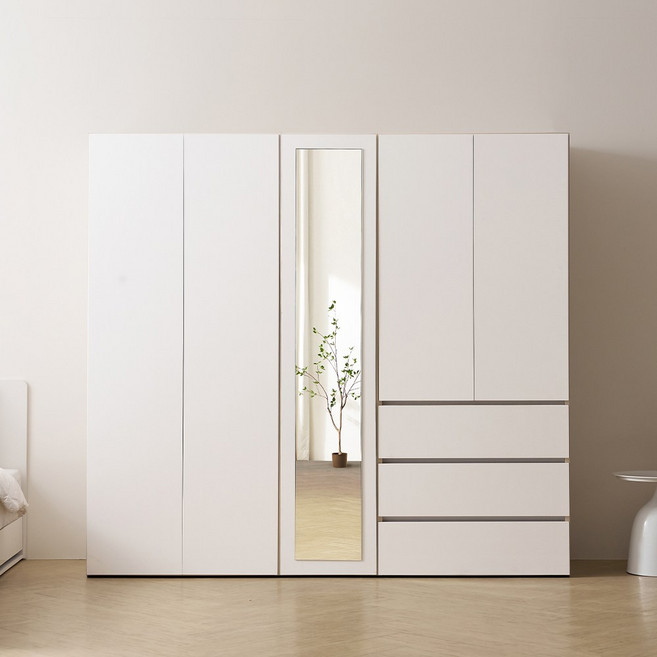 바로방가구 이븐 터치 빅수납 거울 옷장 서랍 장롱 2000세트 드레스룸 시스템장, 화이트