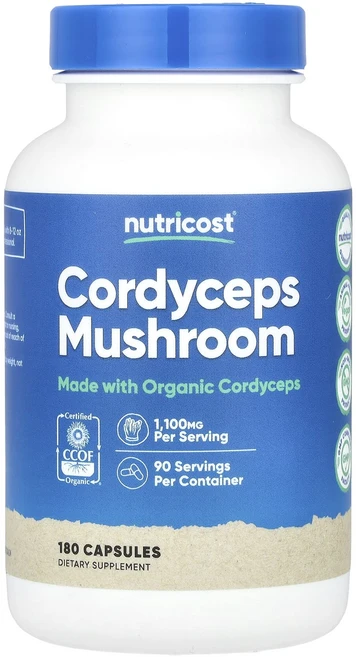 Nutricost 동충하초 버섯 1100mg 캡슐 180정(캡슐당 550mg), Nutricost동충하초버섯1100mg캡슐180정캡슐당, 1개, 180정 - 쿠팡