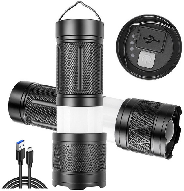 50000LM 매우 밝은 LED 손전등 12000mAh 충전식 줌이 가능한 전술 토치 캠핑 하이킹 비상용 조정 가능한 초점, Upgraded version, 1개