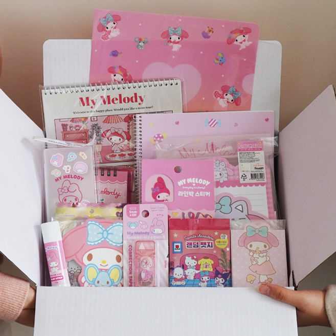 산리오 마이멜로디 마멜 학용품 문구 세트 [15종 정품 유치원 초등 학교 학생 신학기 입학 준비물 조카 선물 필통 답례품 굿즈], 1개, 베이직