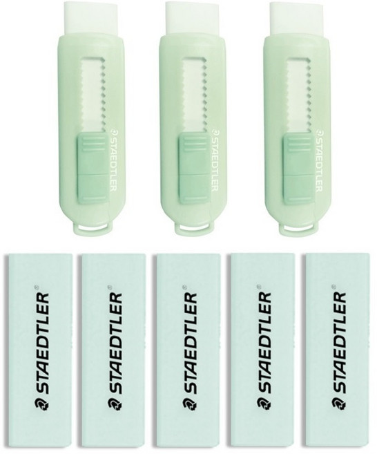 스테들러 슬라이딩 컬러 지우개 + 리필 5p 세트, 파스텔 그린 3개+리필 5개, 1세트