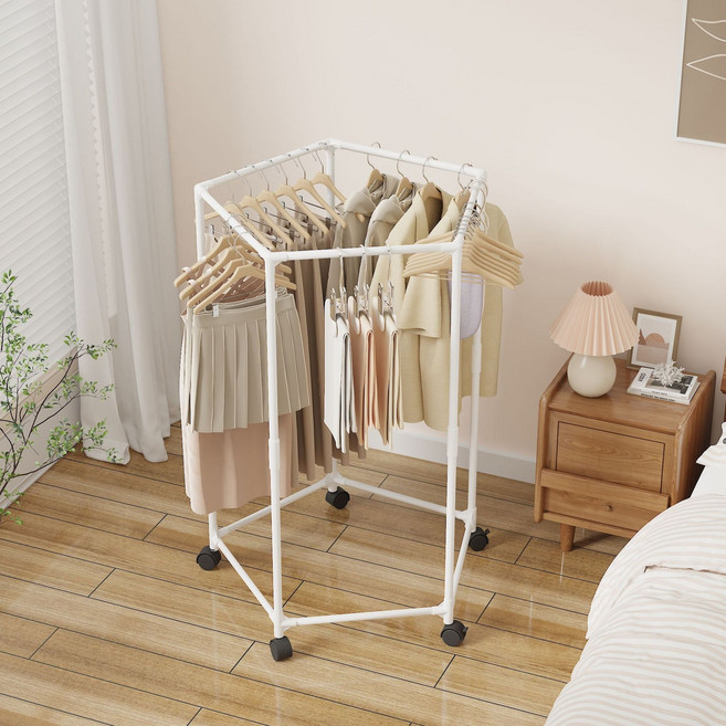LOVFIR 가정용 이동식 건조대 360도회전 프리미엄 옷걸이, 화이트