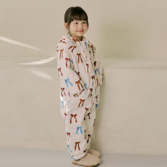 요바프 방수 스노우수트 방한 유아 스키복 키즈 패딩 우주복 눈썰매옷 / 리본