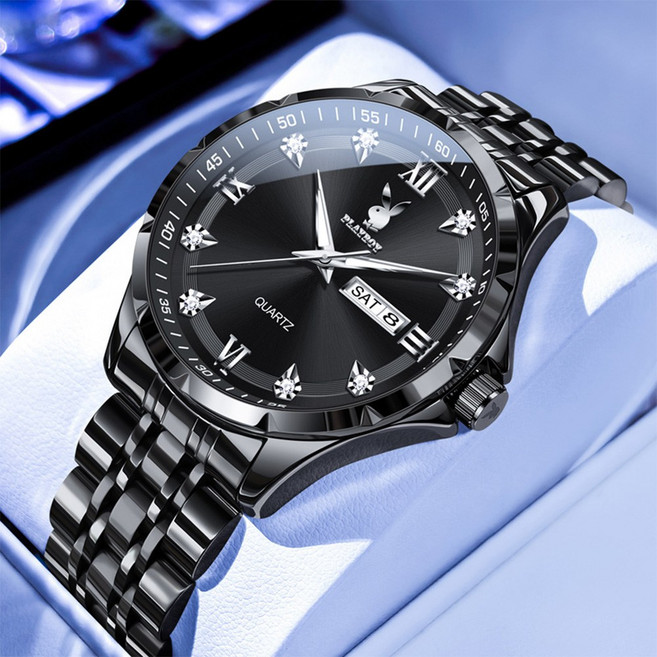 PLAYBOY 플레이보이 명품 남성 비즈니스 손목시계 스테인리스 밴드 쿼츠 방수