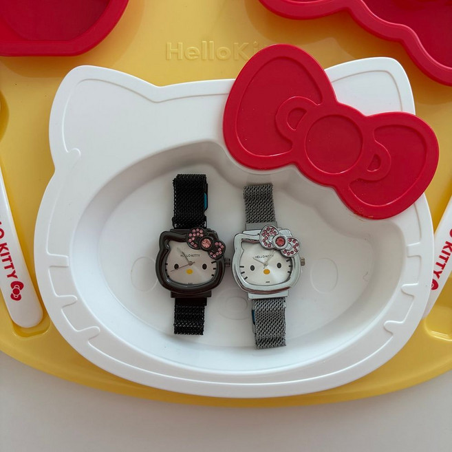 키티 스틸 손목시계 보석 메탈 스트랩 리본 디자인 데일리