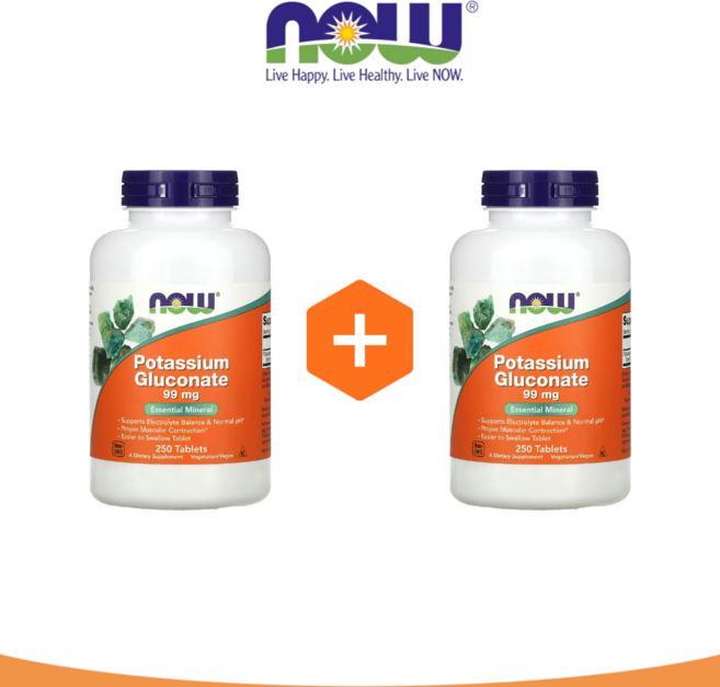 Now Foods Potassium Gluconate 나우푸드 칼륨 글루코네이트 99mg 250타블렛 2팩, 250정, 2개