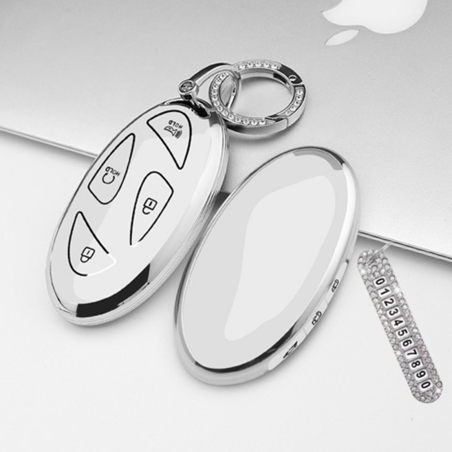 키에티 현대 호환 그랜저GN7 디올뉴 코나SX2 아이오닉6 7버튼 TPU 엣지 키케이스 + 큐빅번호판, 실버-화이트, 키에티 현대 그랜저GN7 디올뉴 코나SX2 아이오닉6 7버튼 TPU 엣지 키케이스 + 큐빅번호판