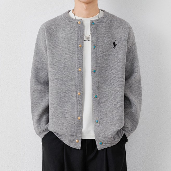 모몰라티 남녀공용 남자 가디건 라운드넥 스웨터 간절기