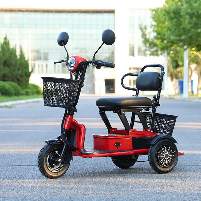 電動三輪車 老人代步車 折疊三輪車, 1個, 紅色【鉛酸電池】,48V30Ah （省心版）約100公里