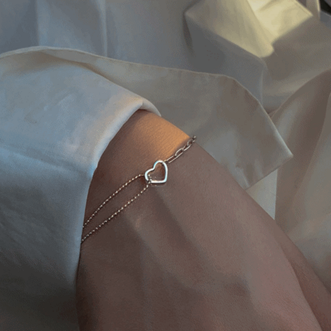 925 Silver 베이직 하트 체인 실버 팔찌 고급스러운 여성스러운 여리 데일리 귀여운 베이직 심플 데일리 은 주얼리