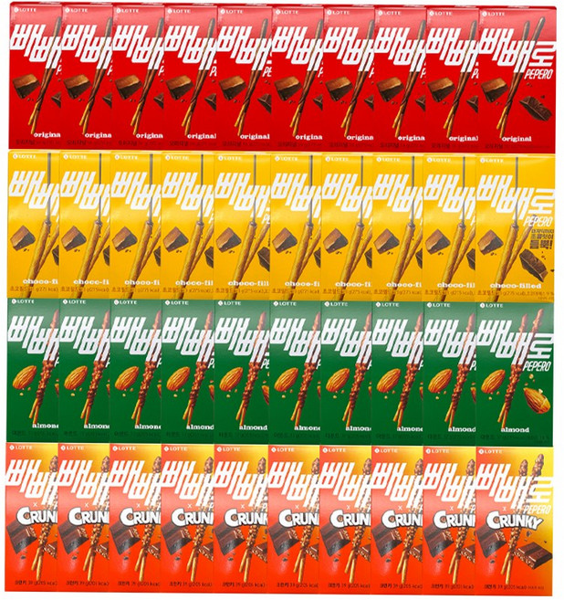 롯데제과 빼빼로 혼합 오리지널+크런키+초코필드+아몬드, 10세트