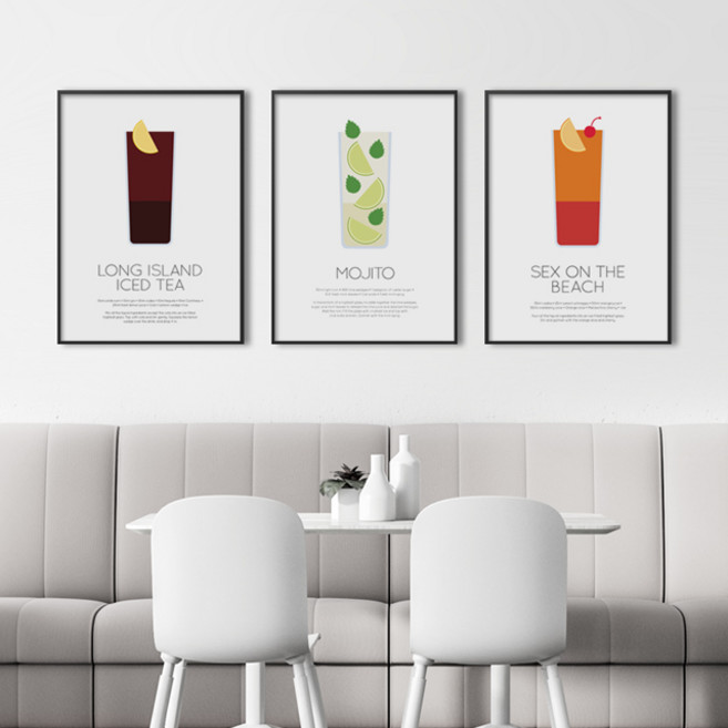 위드포스터 칵테일 레시피 인테리어 그림 포스터 25종, 11. 50x70 포스터 + 블랙 알루미늄 액자 1개