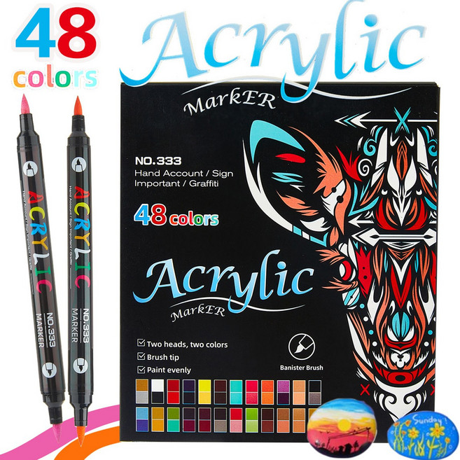 [린시] 생활방수 더블헤드 컬러 아크릴 마카펜세트, 1세트, 48색