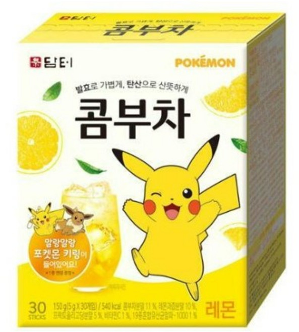 담터 포켓몬 피카츄 콤부차 레몬 30T+포켓몬키링 1개 랜덤증정, 150g, 30개입