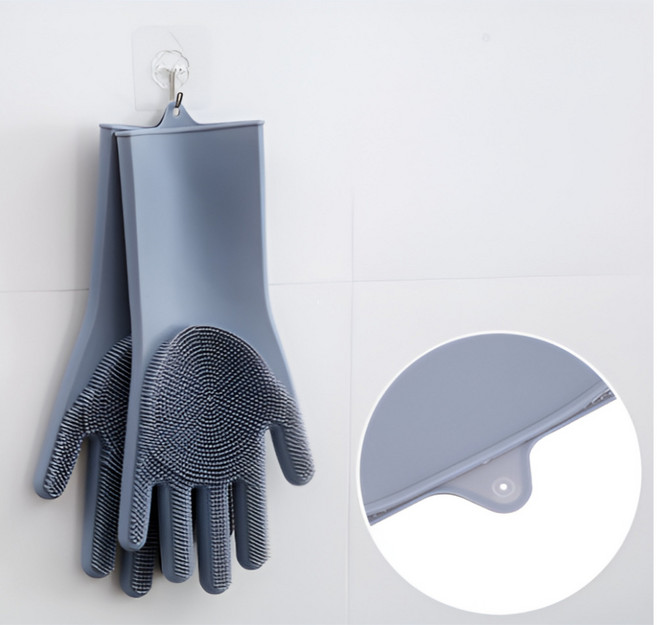 미라클맥스 다용도 내열 실리콘 수세미 일체형 200g 고중량 애견 목욕 고무 장갑, 1세트, FREE(one size), 그레이