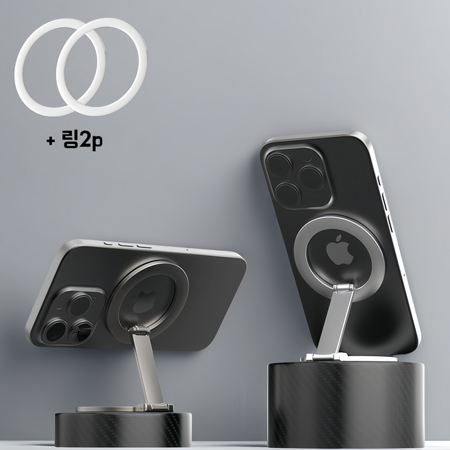 스마트톡+메탈링 2p 핸드폰 거치대 맥세이프 양면자석 그립 스마트톡 헬스장, 블랙