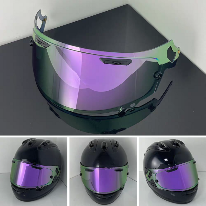適用 Arai RX7X 鏡片 日夜通用 電鍍透明幻彩極光 高透光 擋風鏡片, 茶紫, 1個