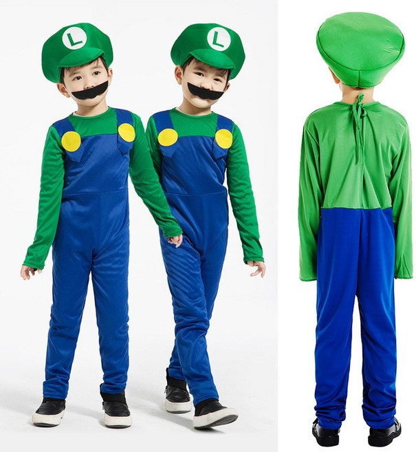 愛北鼻 瑪利歐路易吉 萬聖節角色扮演服, 1個, 路易吉綠 男童 連身褲,L碼, 綠