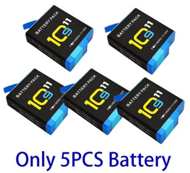 고프로 히어로 10 HERO11 HERO 9 리튬 이온 배터리 팩 모션 카메라 배터리 보관 2000mAh 충전식 배터리, 02 5PCS Battery, 4) 5PCS Battery