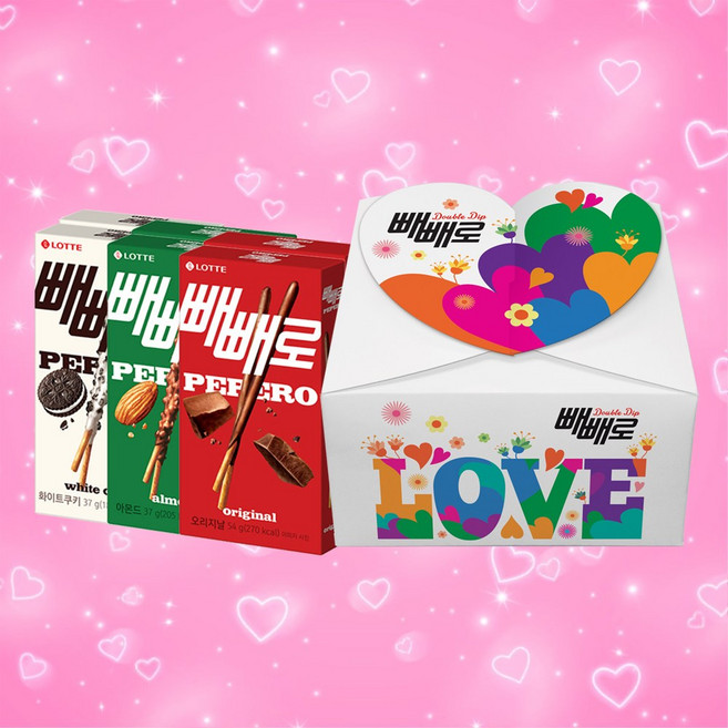 롯데웰푸드 빼빼로 하트 선물박스(초코 아몬드 화이트쿠키 ), 256g, 1세트