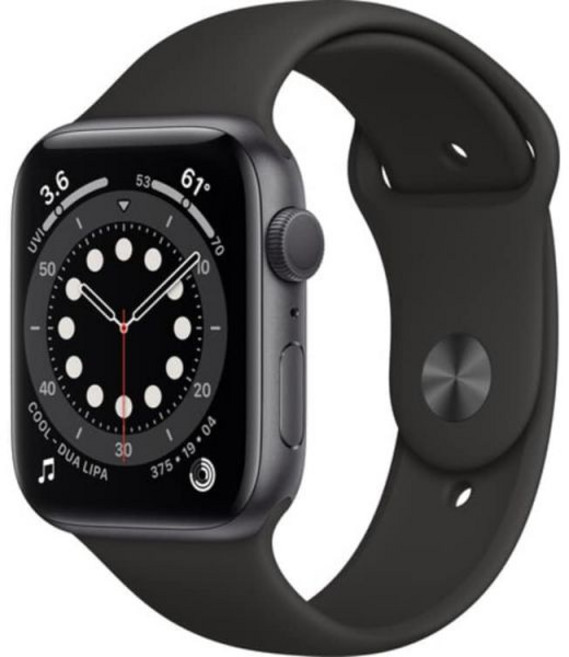 Apple Watch 시리즈 6GPS 44mm 블랙 스포츠 밴드가 있는 스페이스 그레이 알루미늄 케이스갱신