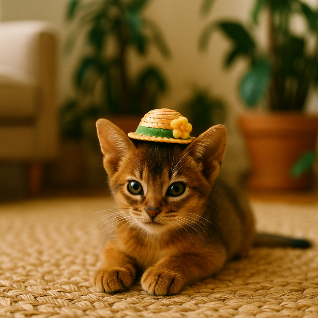 강아지 고양이 알록달록 밀짚모자, 1개, 올리브라인 플라워