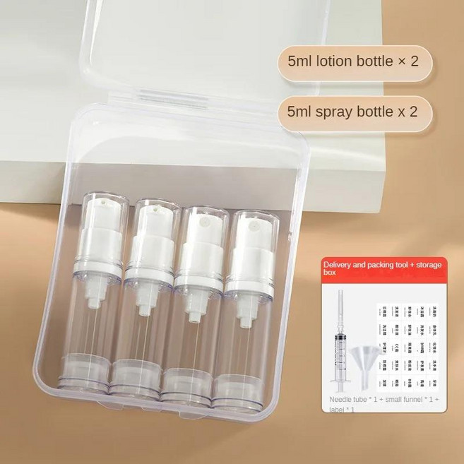 공병1세트 5-15ML 명확한 빈 리필 가능 에어리스 진공 펌프 크림 로션 및 스프레이 휴대용 병 용품 샘플 포, 01 5ml-mixedx4, 1개