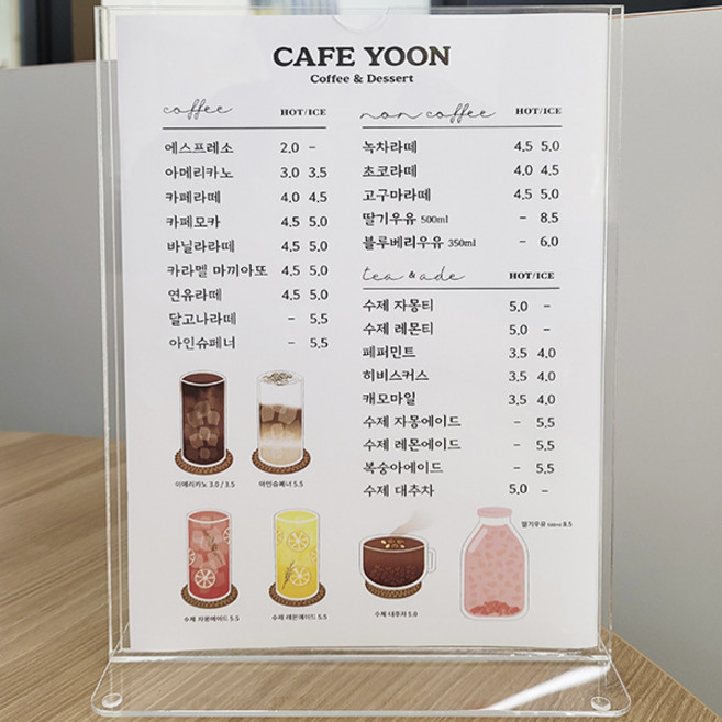 아크릴 꽂이(T자형) / 다양한사이즈 홍보물 게시 메뉴판 메모 명찰 POP 테이블위에 전단지 액자 돌잔치 웨딩 안내물