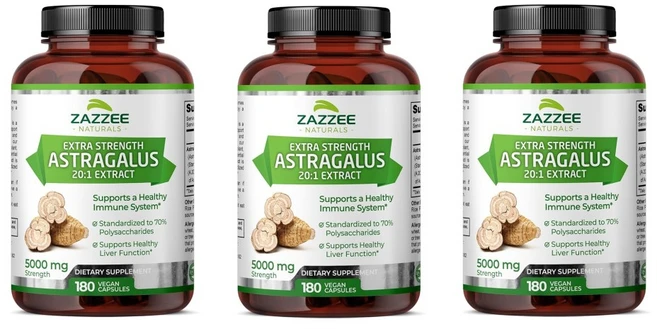 재지 아스트라갈러스 황기 20:1 추출물 5000mg Zazzee Astragalus Root, 3개, 180정 - 쿠팡