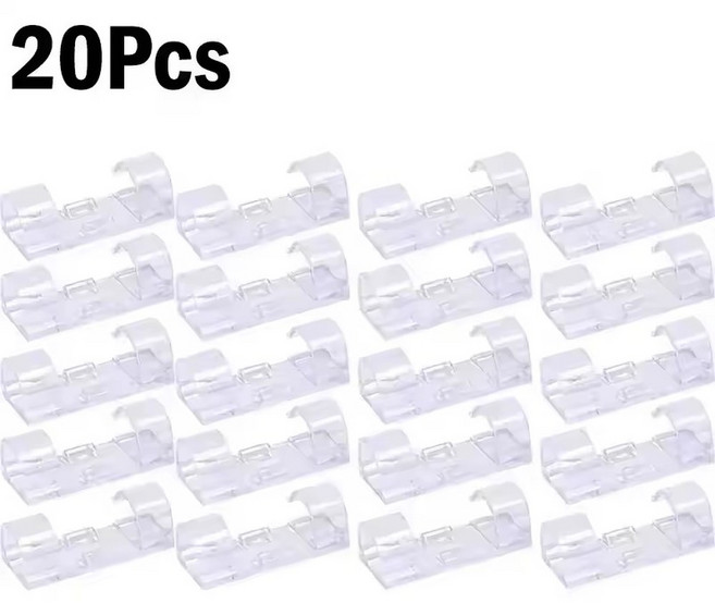 60PCS 케이블 정리 클립 케이블 관리 와이어 매니저 코드 홀더 USB 충전 데이터 라인 보빈 와인더 벽걸이형, 20X Transpa t