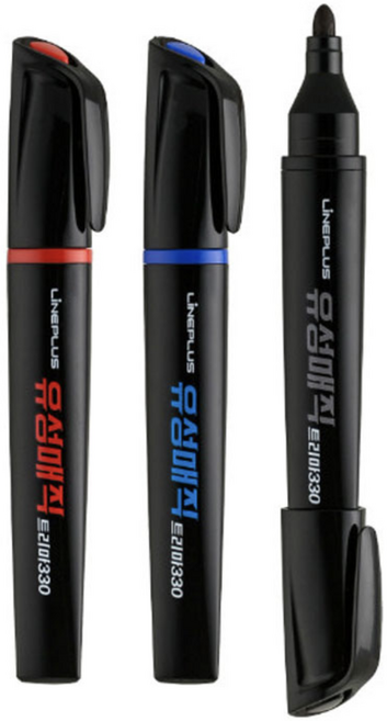 라인플러스 트리마 330 유성매직 둥근닙, 1팩, 검정+파랑+빨강