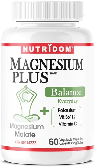 뉴트리돔 캐나다 복합 마그네슘 말레이트 말산 + 비타민 B6 B12 + 비타민 C + 포타슘 Magnesium Plus Balance 60식물성캡슐, 60정, 1개 - 쿠팡