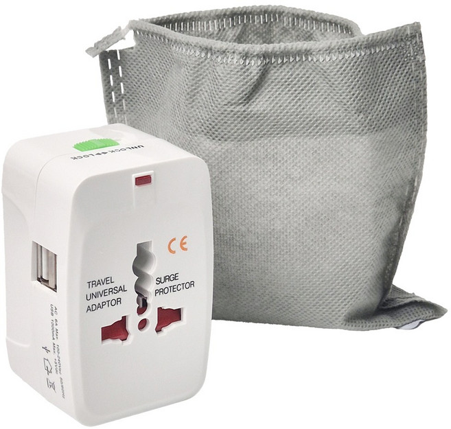 앞날창창 해외 여행용 변환 멀티어댑터 USB 2포트 + 파우치, 1개