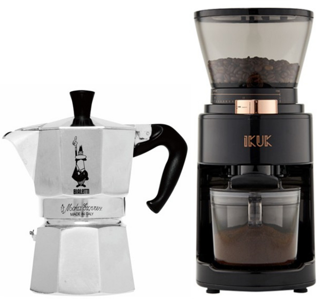 BIALETTI 多段研磨粗細可調 操作簡單方便 享受新鮮現磨咖啡, 磨豆機+經典摩卡壺2杯份