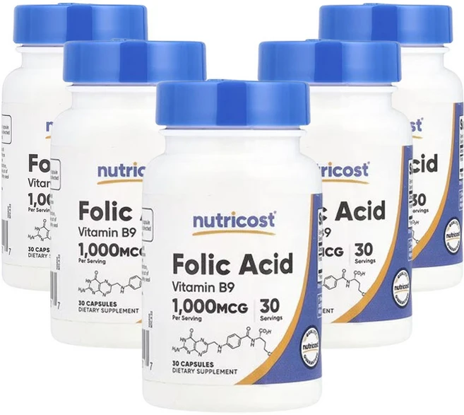뉴트리코스트 엽산 1 000mcg 30캡슐, 5개, 30정 - 쿠팡