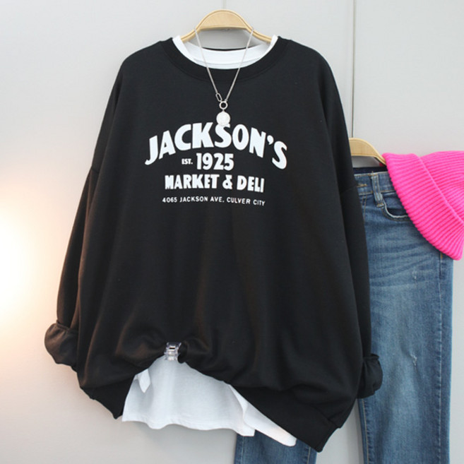 달콩 여성 빅사이즈 롱맨투맨 루즈핏 JACK레터링오버핏맨투맨